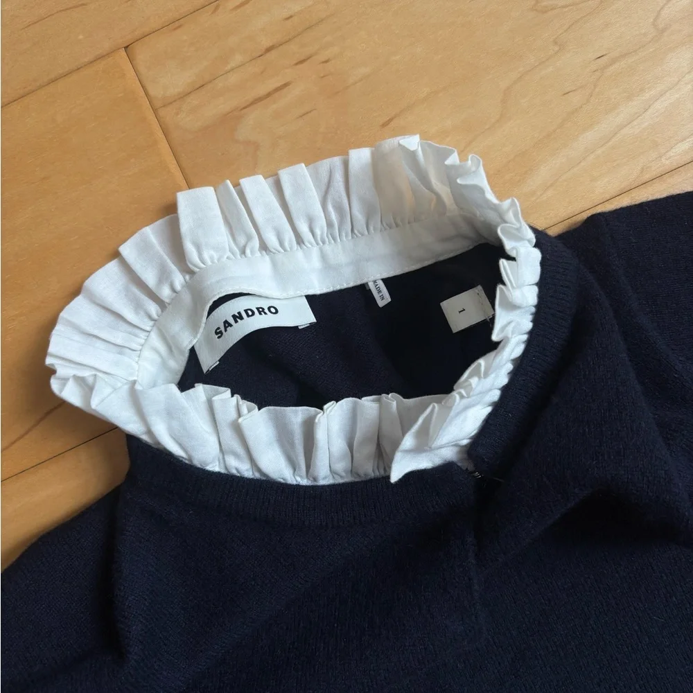 Sandro Isaure Sweater with Detachable White Ruffle Collar - Picture 7 of 12